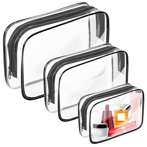3 Pack Clear TSA Travel Cosmetic Bags Waterproof Makeup Organizer with Zipper