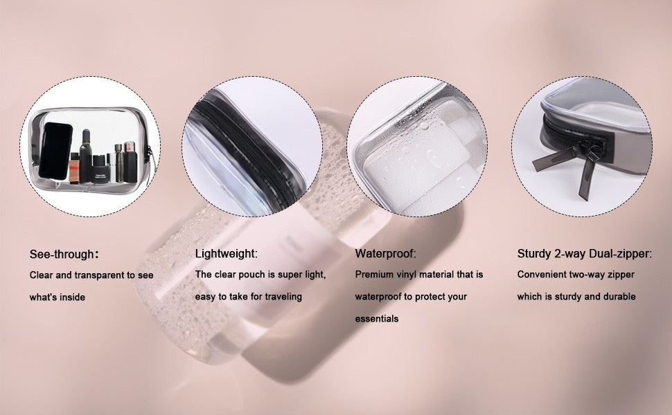 Clear TSA Approved Travel Toiletry Bag - Small Waterproof Cosmetic Organizer