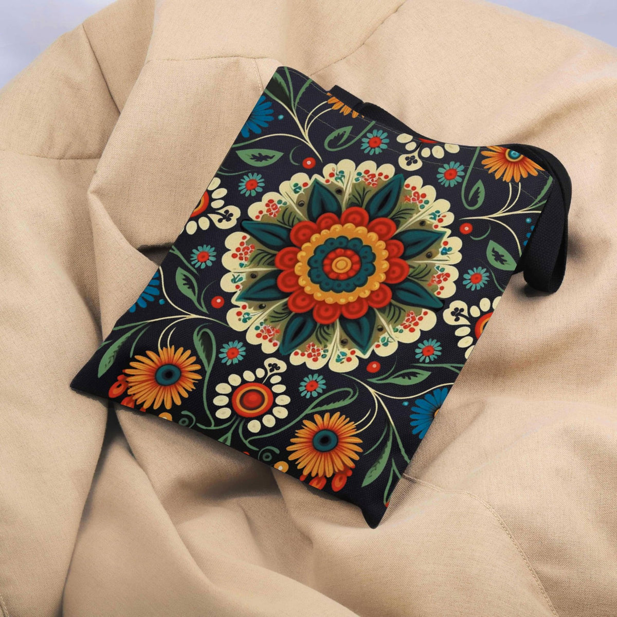 Polish Folk Art Tote Bag with Flowers - Reusable Handbag for Grocery & Travel