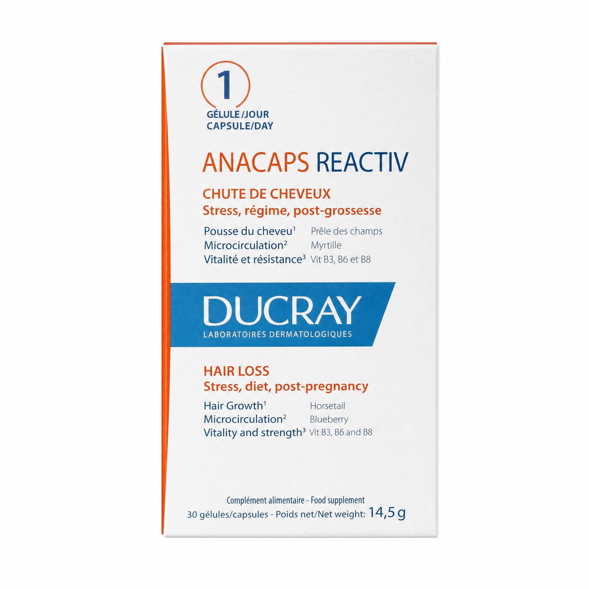 Ducray Anacaps Reactiv Hair Vitality Supplement – 30 Capsules