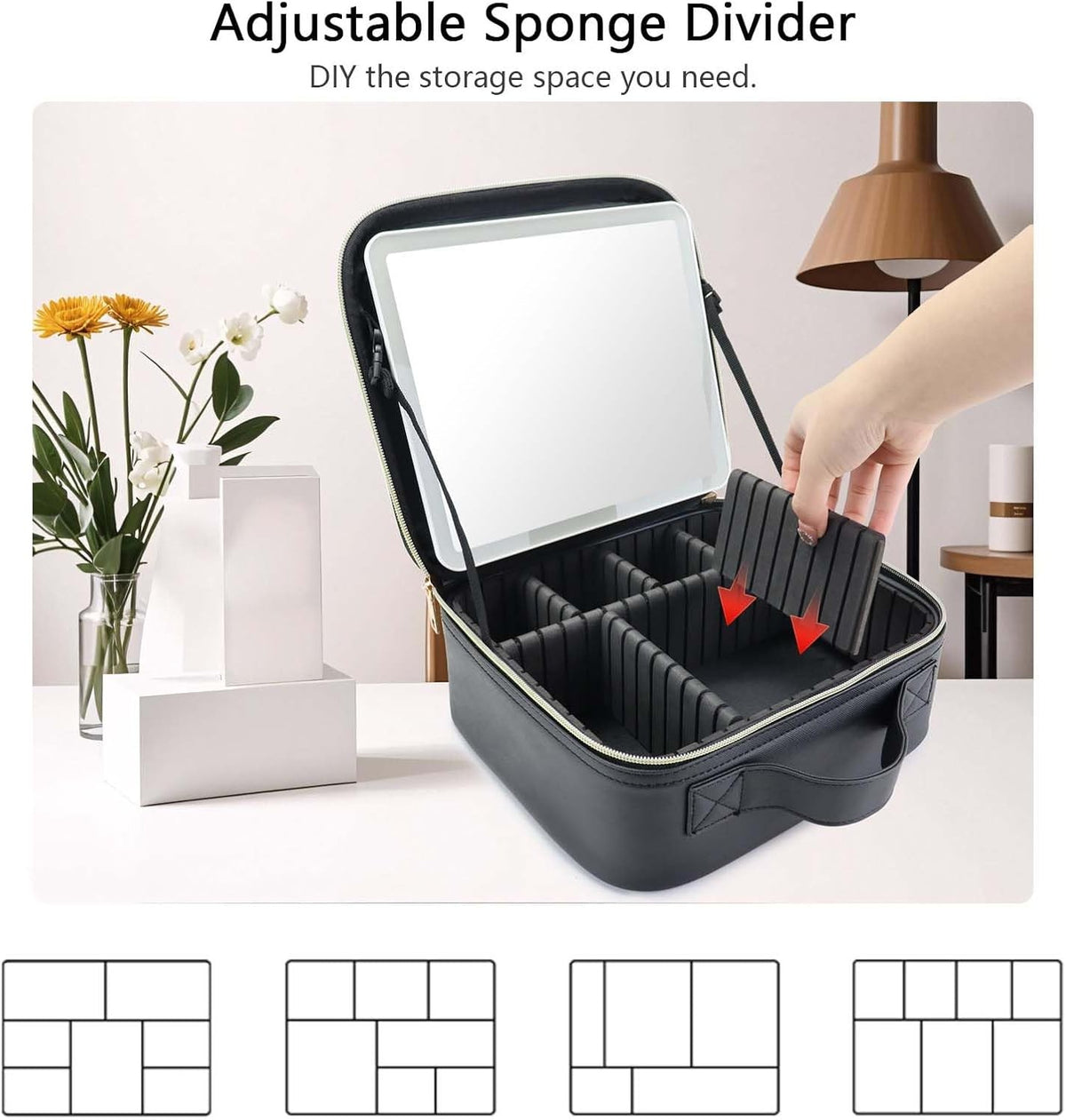 Travel Makeup Bag with LED Light Mirror Cosmetic Organizer