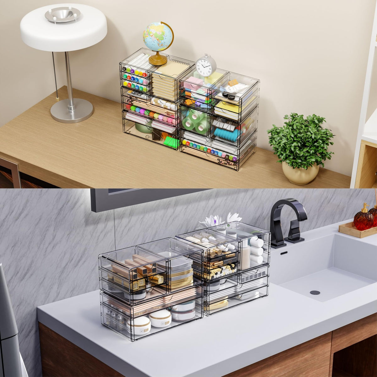 Large Clear Acrylic Drawer Organizer 6-Drawer Stackable Storage Bins