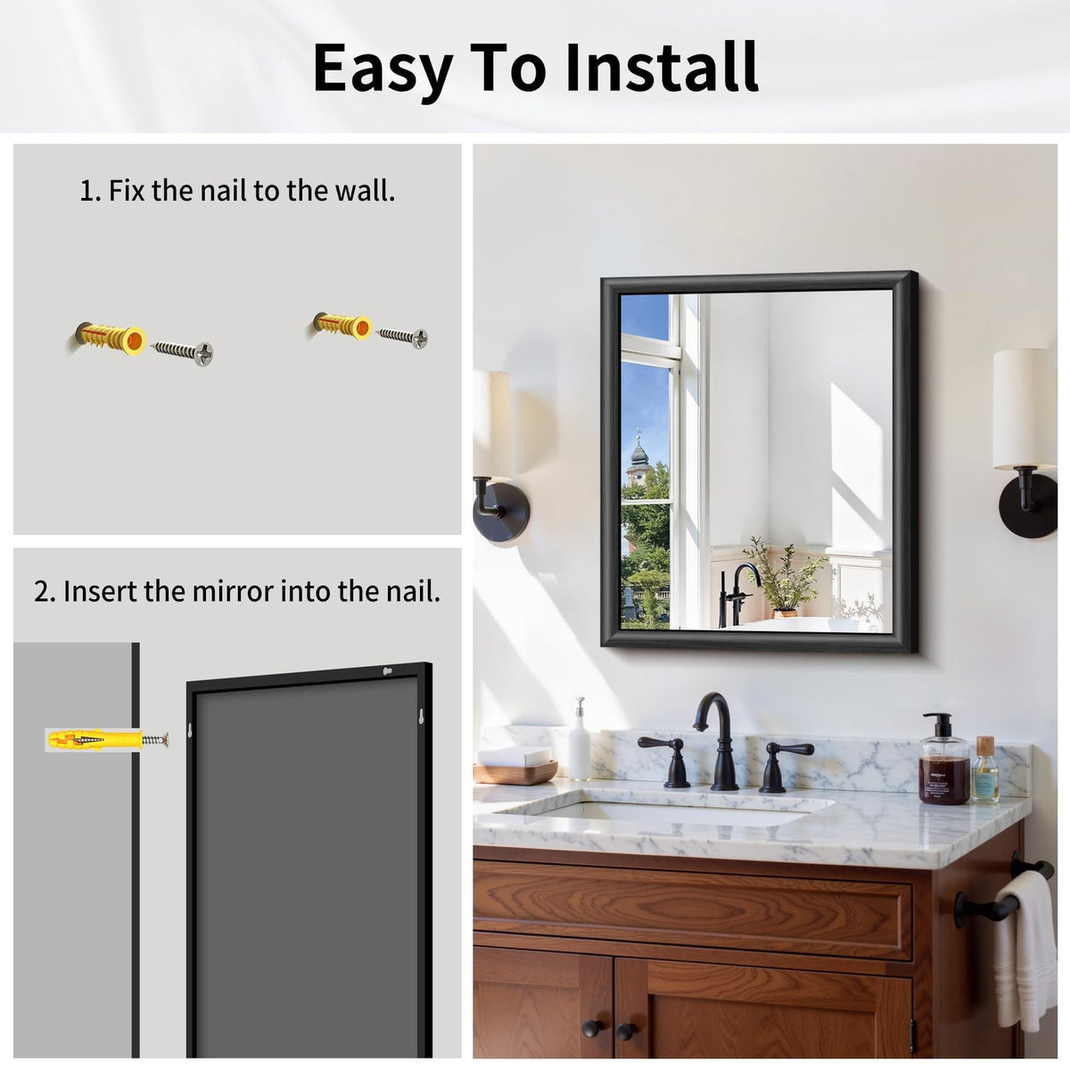 Black Bathroom Mirror 20x24 Inch Framed Wall Mirror for Vanity