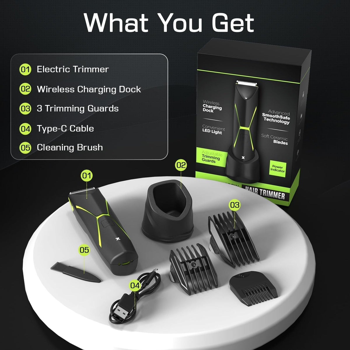Cordless Body Hair Trimmer for Men Waterproof Grooming Device Green