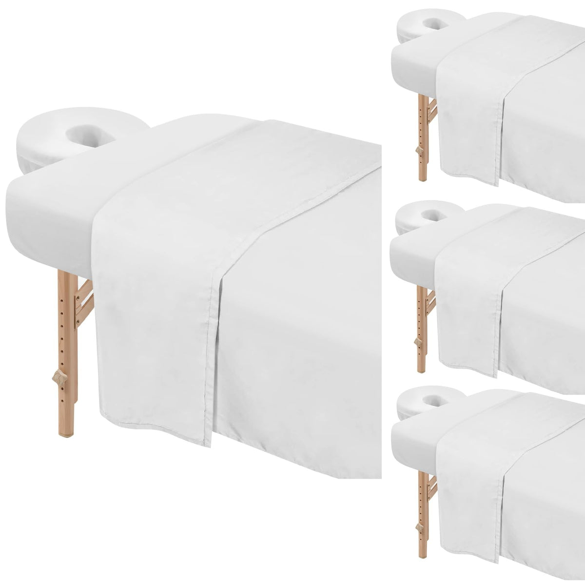 Massage Table Sheets Set - 4 Premium Microfiber 3-Piece White Reusable