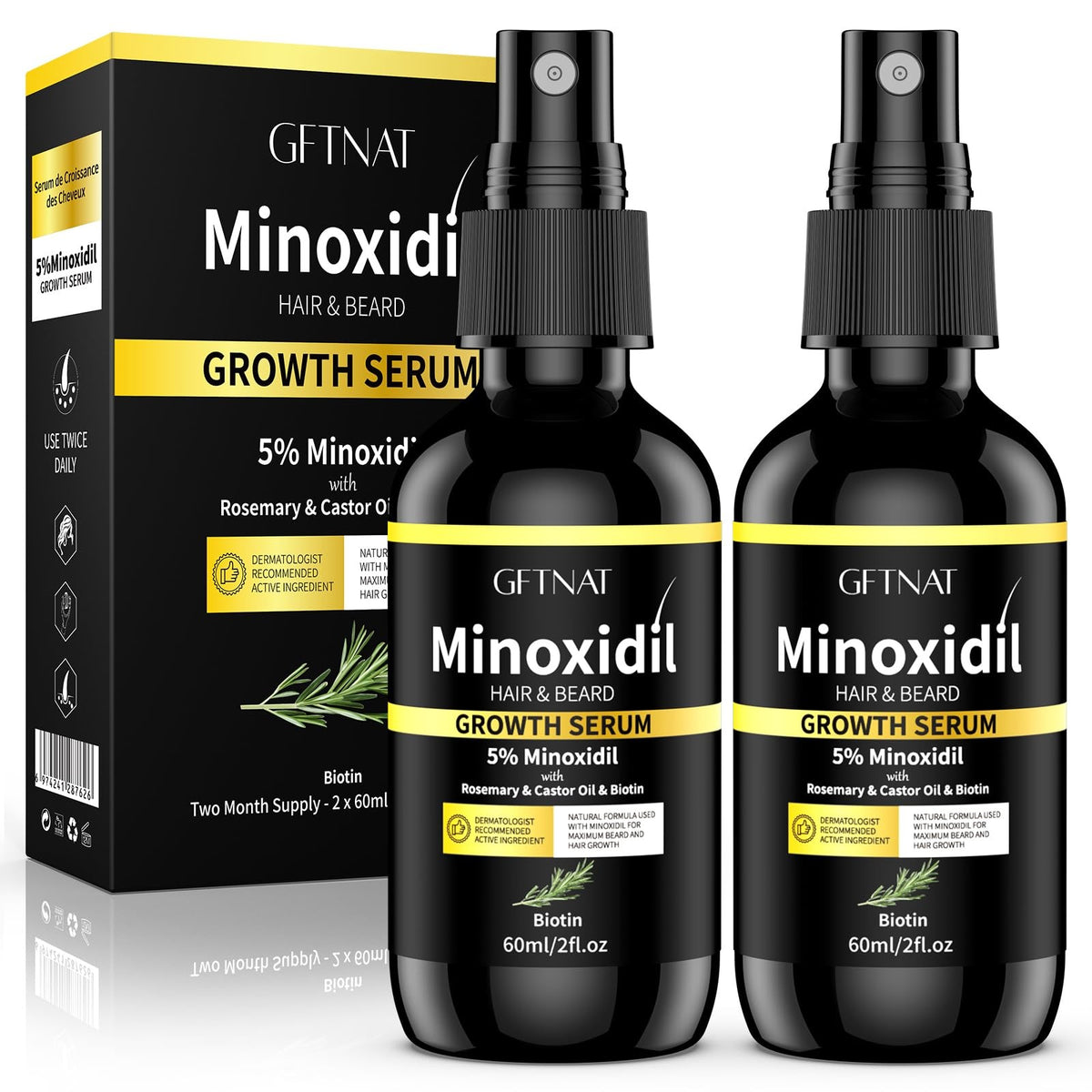 5% Minoxidil Spray for Hair Loss & Growth - 2 Pack