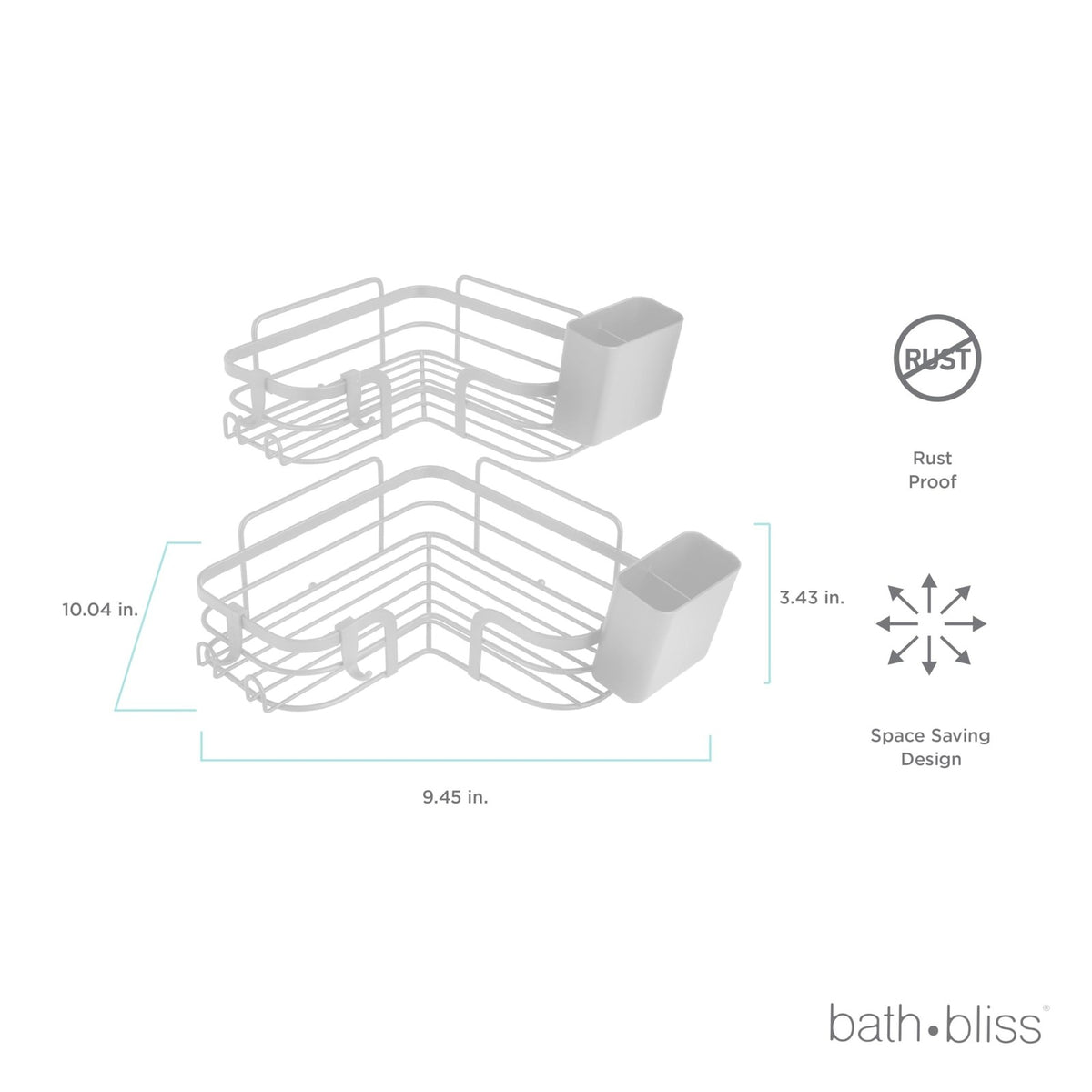 Adhesive Corner Shower Shelf Set - White, Rust-Proof Wall Mount Bathroom Caddy