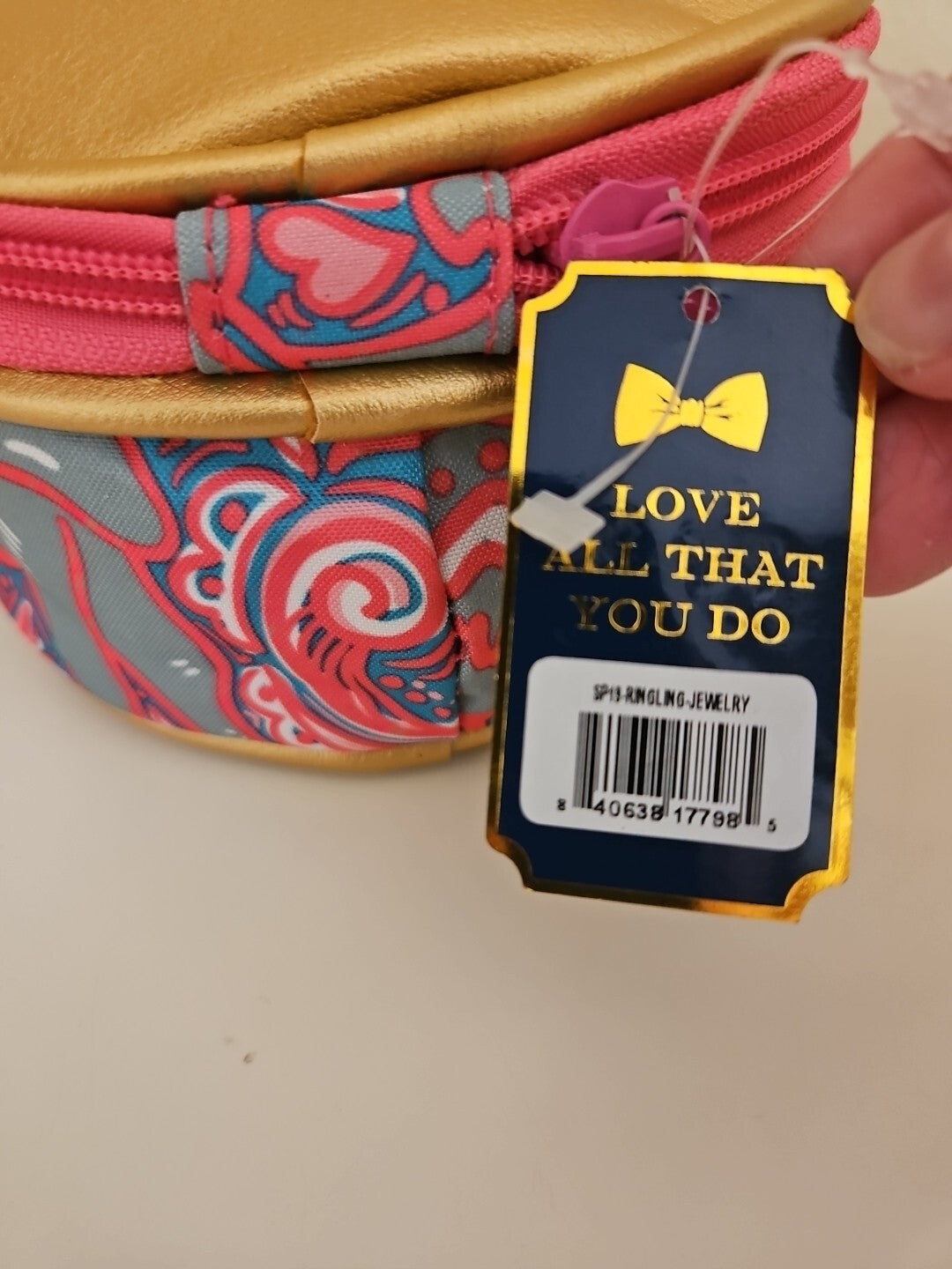 Pink and Gold Cosmetic Bag with Zipper - Round Travel Organizer