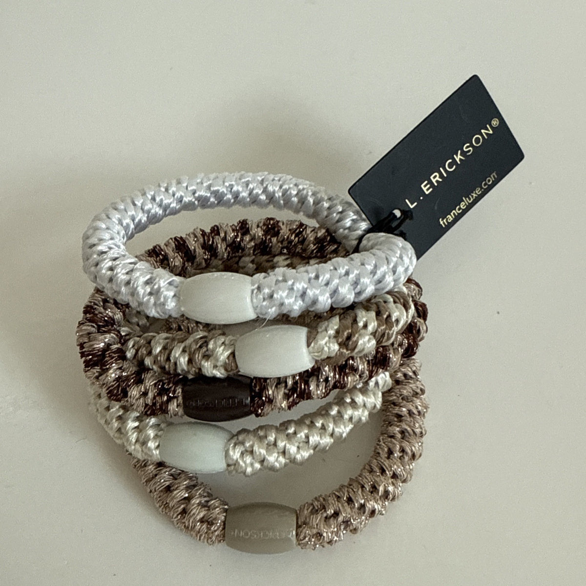 L Erickson Grab And Go Pony Set Of 5 Hair Ties White Chocolate