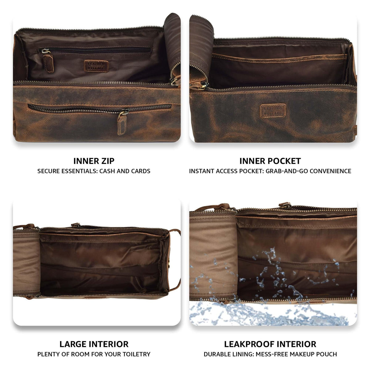Leather Travel Toiletry Bag - Waterproof Premium Leather Organizer for Men & Women