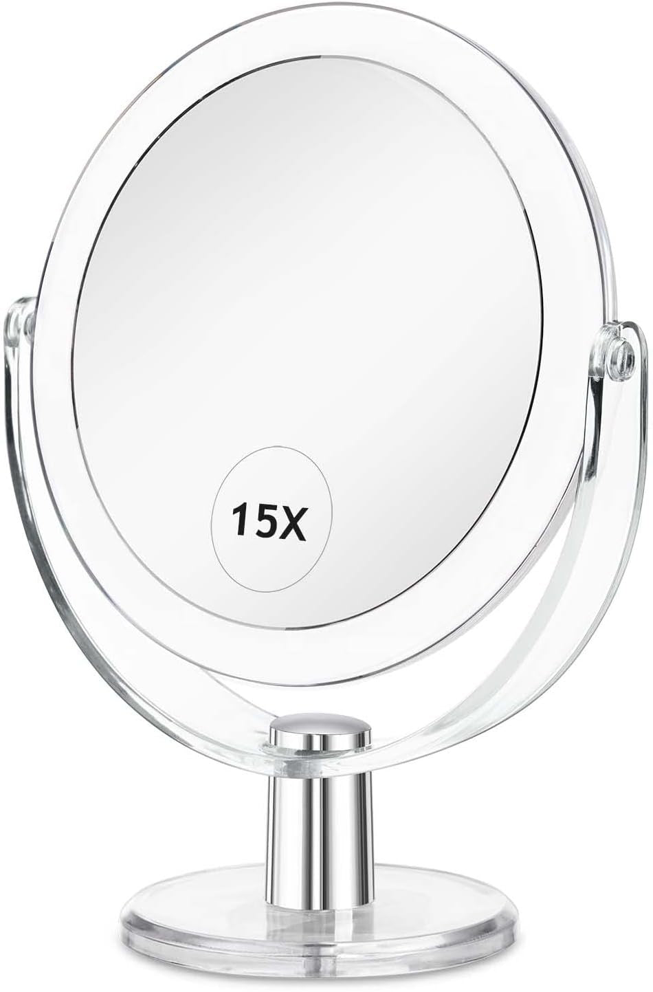 Double Sided Vanity Makeup Mirror with Stand 1X/15X Magnification 360° Swivel