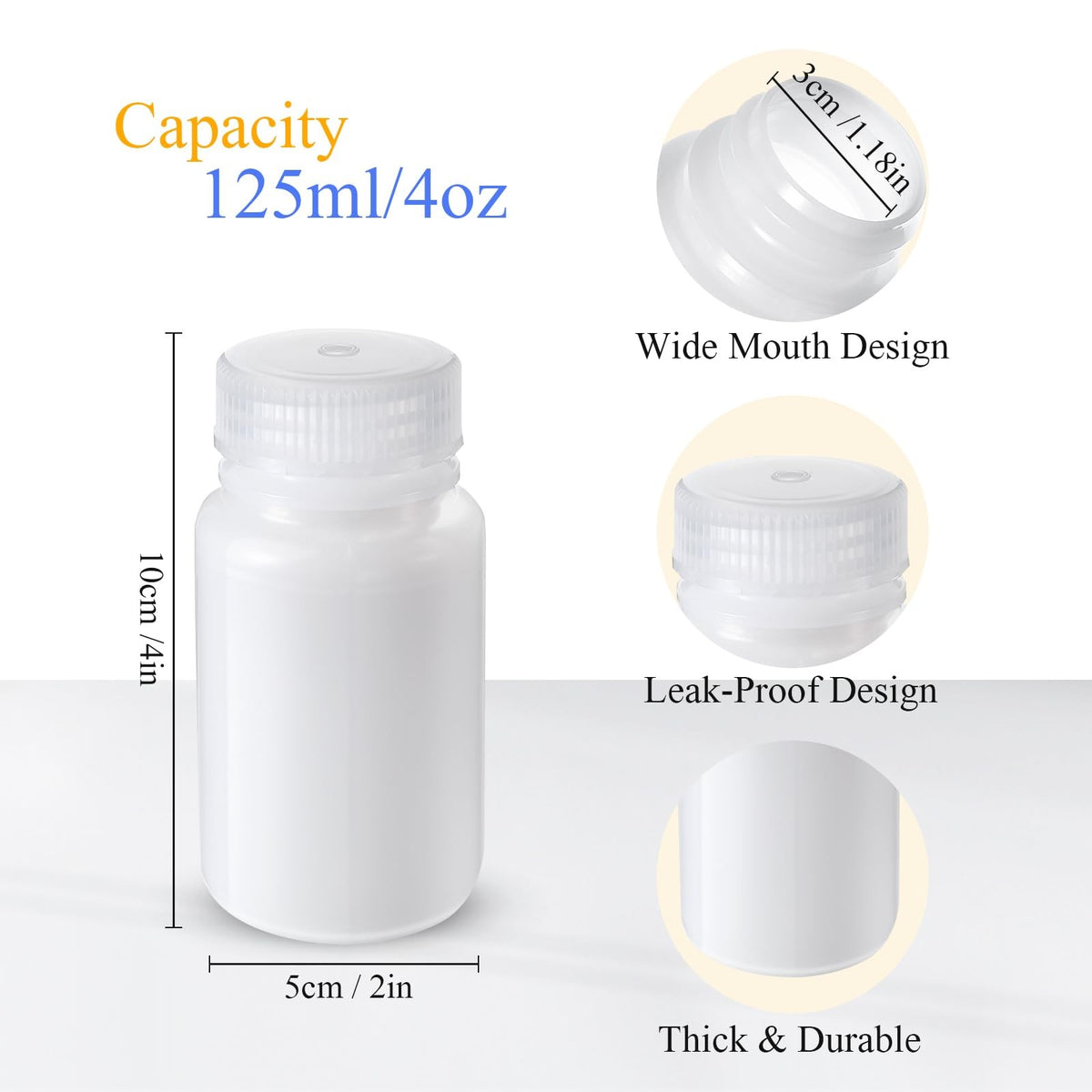 30 Pack 4 oz Translucent Plastic Reagent Bottles with Wide Mouth Caps