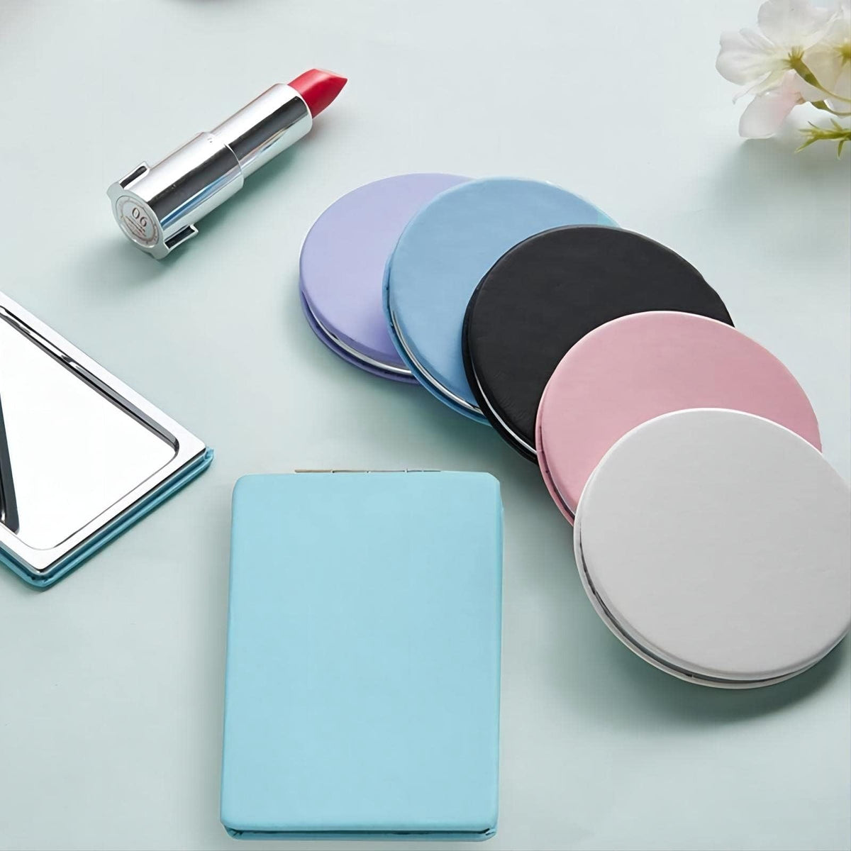 Blue Travel Compact Mirror for Men Women Pocket Makeup Mirror Double-Sided Portable
