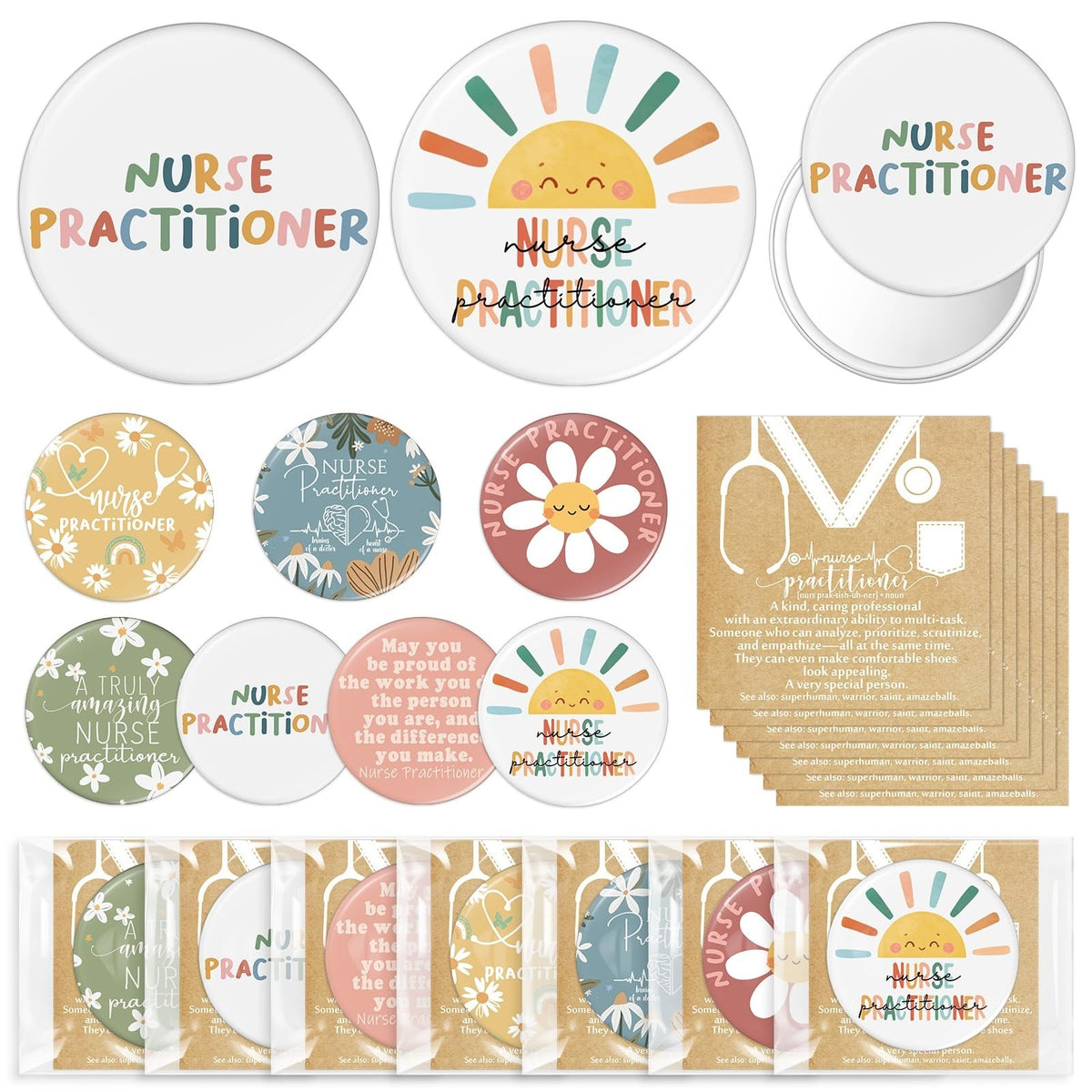 Nurse Practitioner Compact Mirror Set with Thank You Cards – 21 Portable Makeup Mirrors for Healthcare Workers