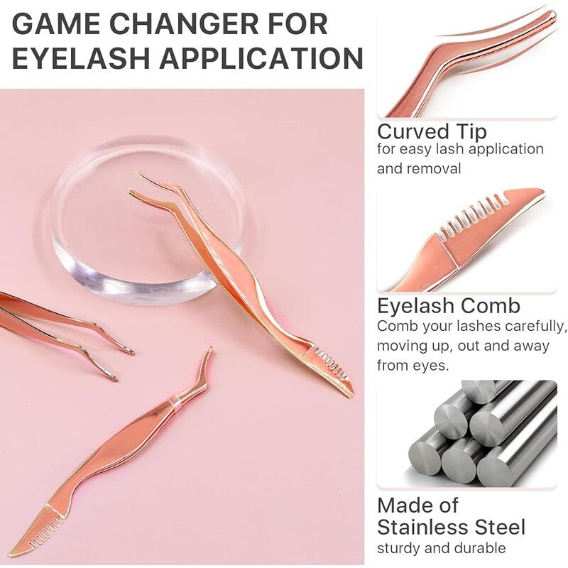 False Eyelash Applicator Tool & Comb - Eyelash Extension Tweezers