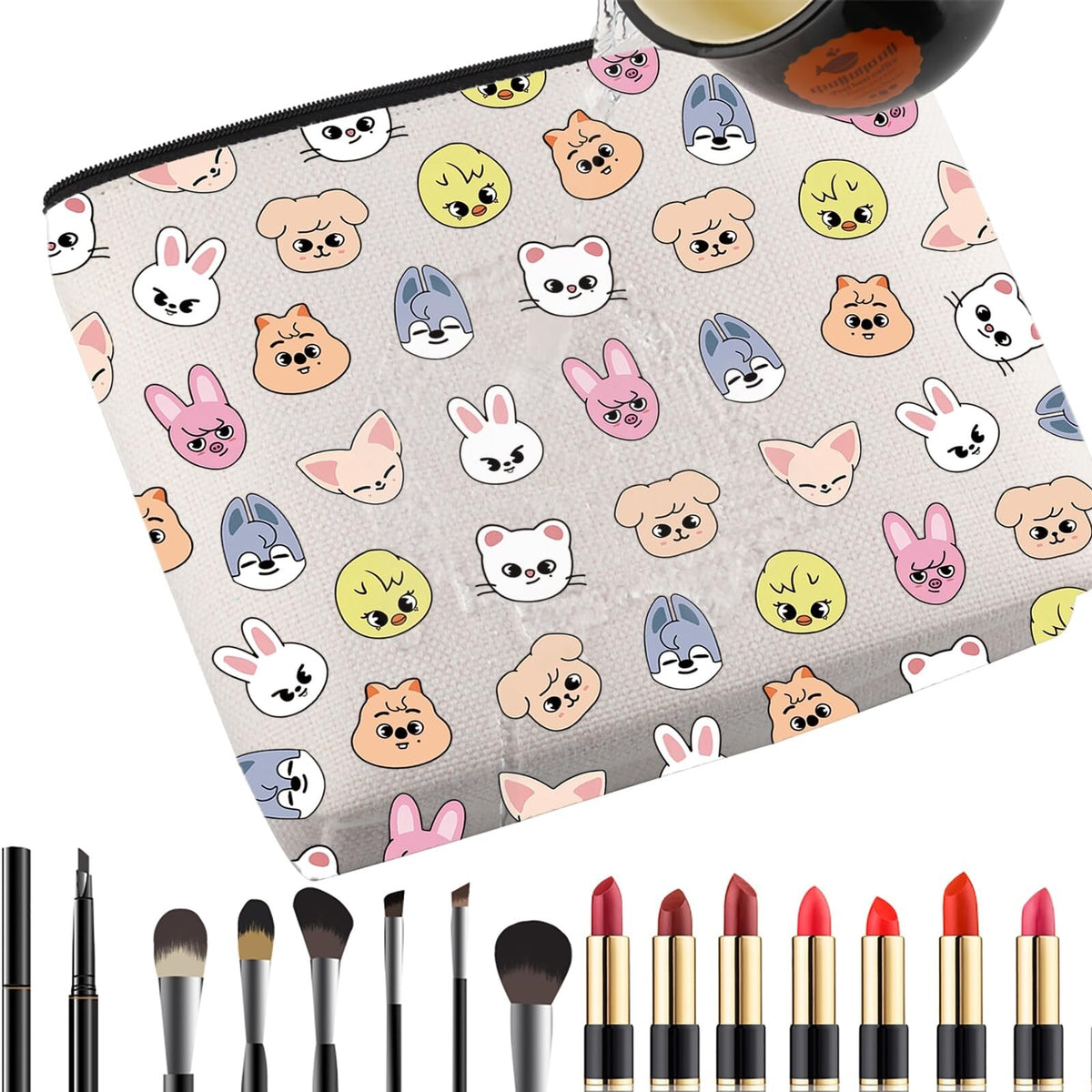 Kpop Korean Fans Cosmetic Makeup Bag with Cartoon Character - Travel & Gift Ready