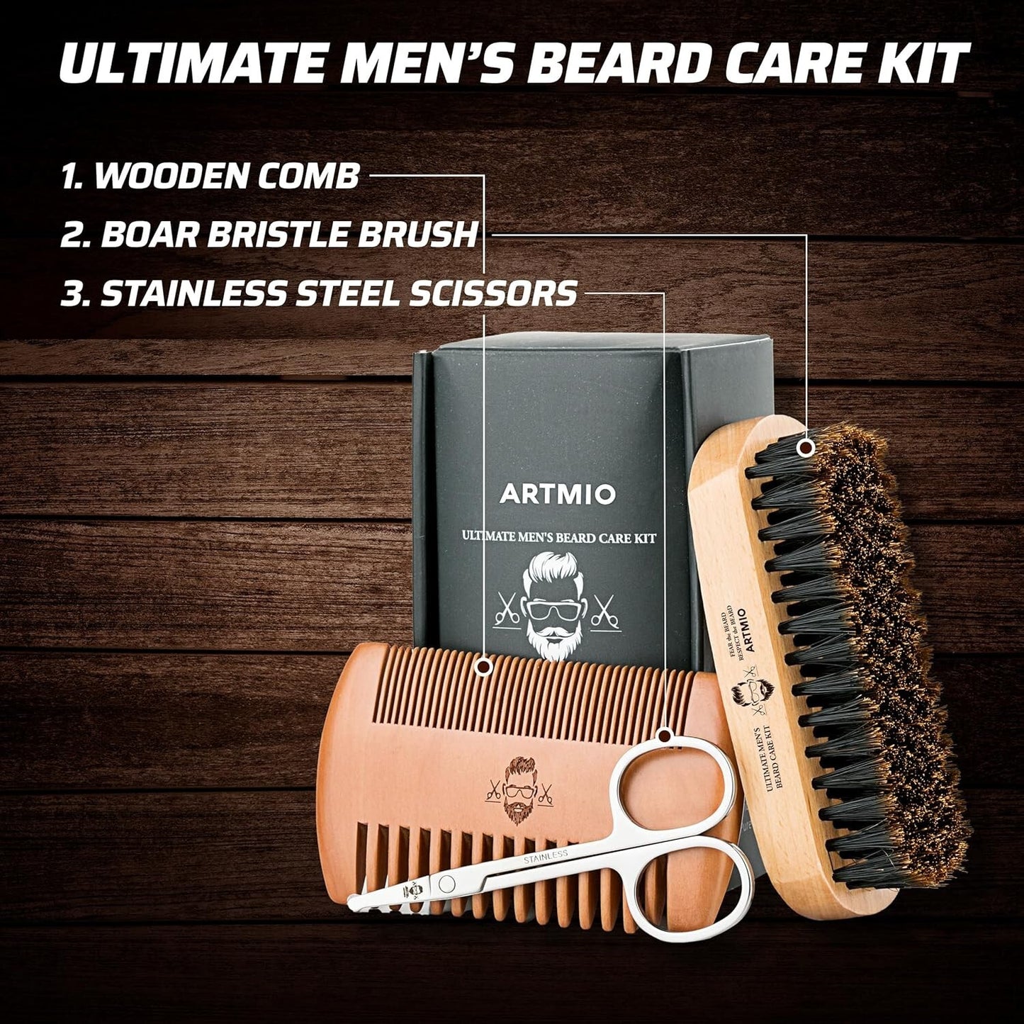 Men's Beard Grooming Kit with Brush, Comb & Scissors - Portable & Free Shipping