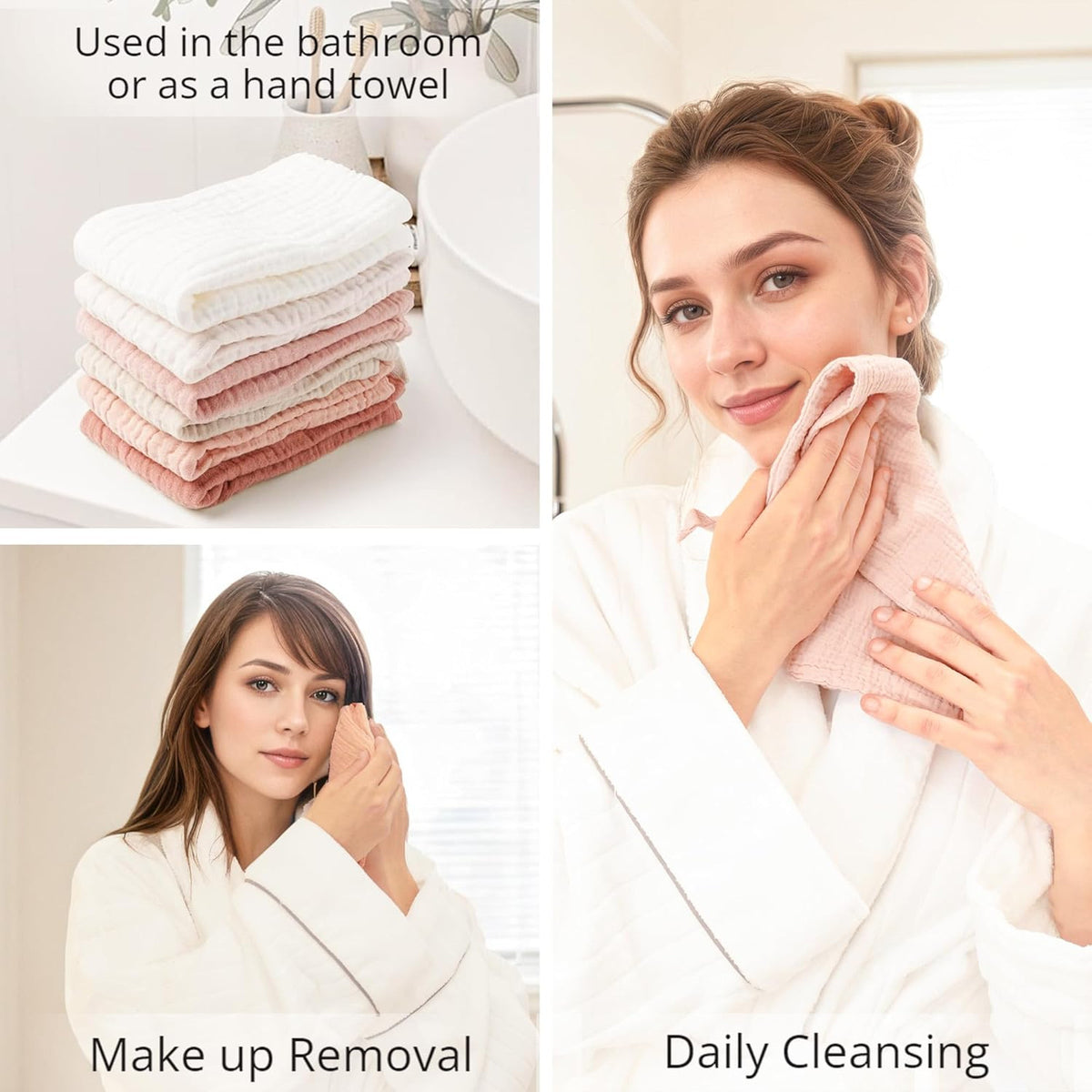 Face Cloths 6 Pack - Soft Cotton Wash Towels for Sensitive Skin, Reusable Makeup Removers