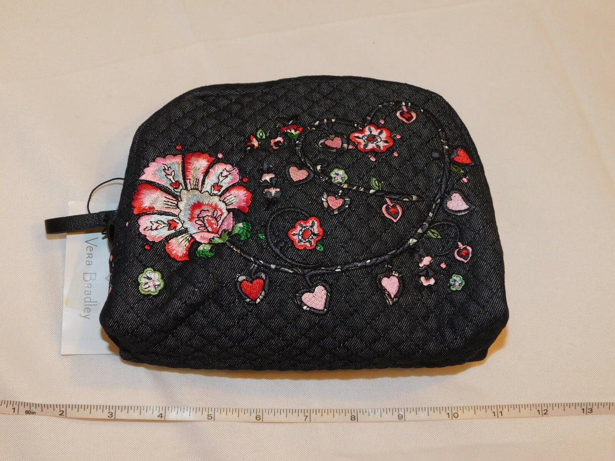 Medium Denim Travel Cosmetic Bag - Makeup Organizer & Toiletry Case