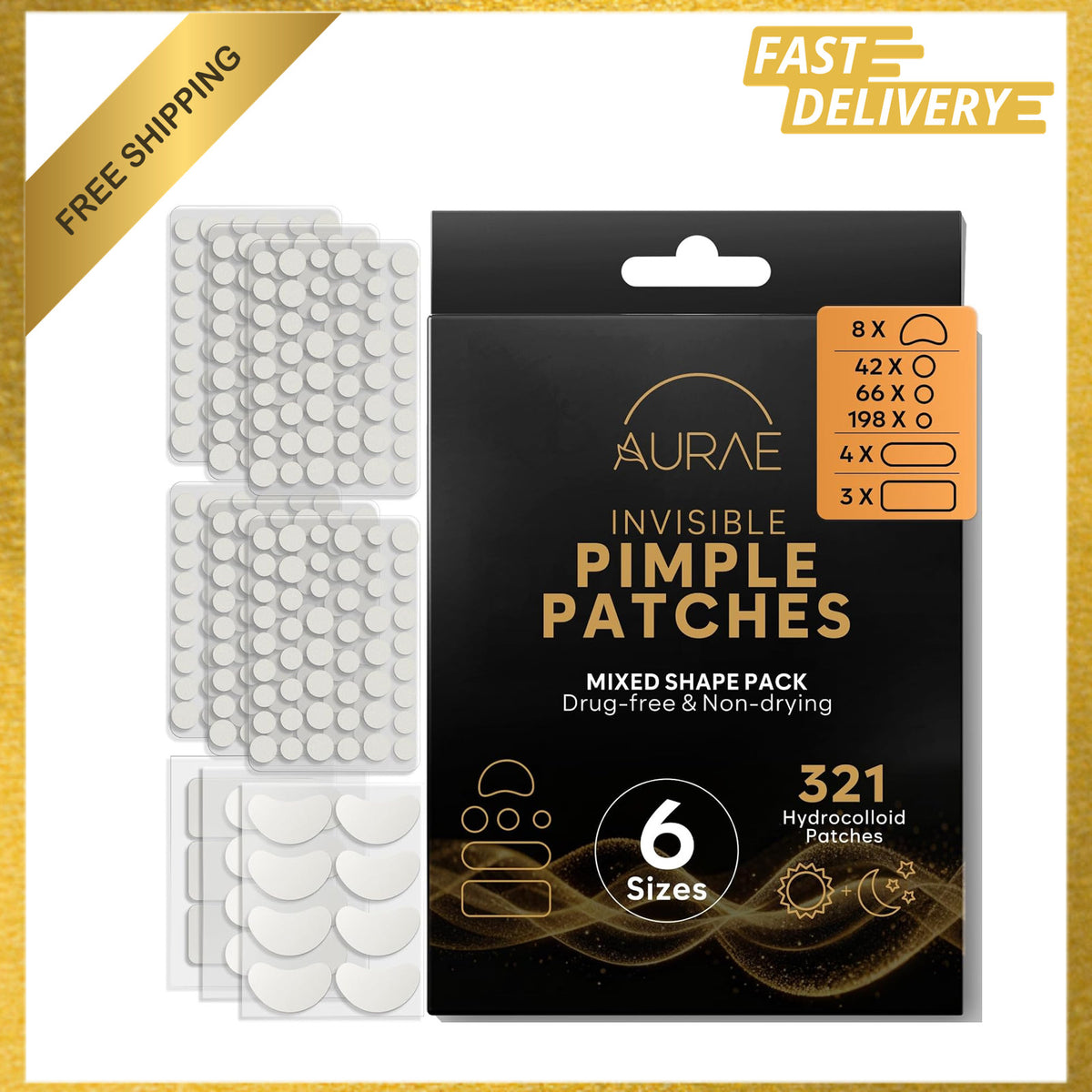 Hydrocolloid Acne Patches Variety Pack for Face - 6 Sizes, Invisible & Hypoallergenic