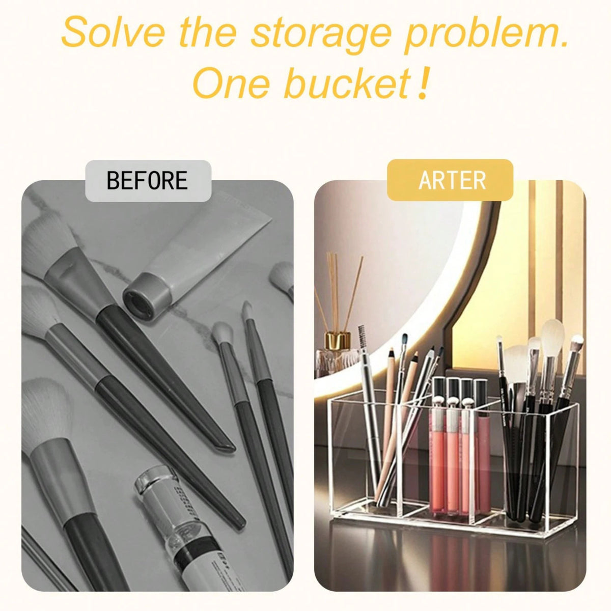 3 Slot Makeup Brush Organizer with Clear PET Material for Cosmetics Storage