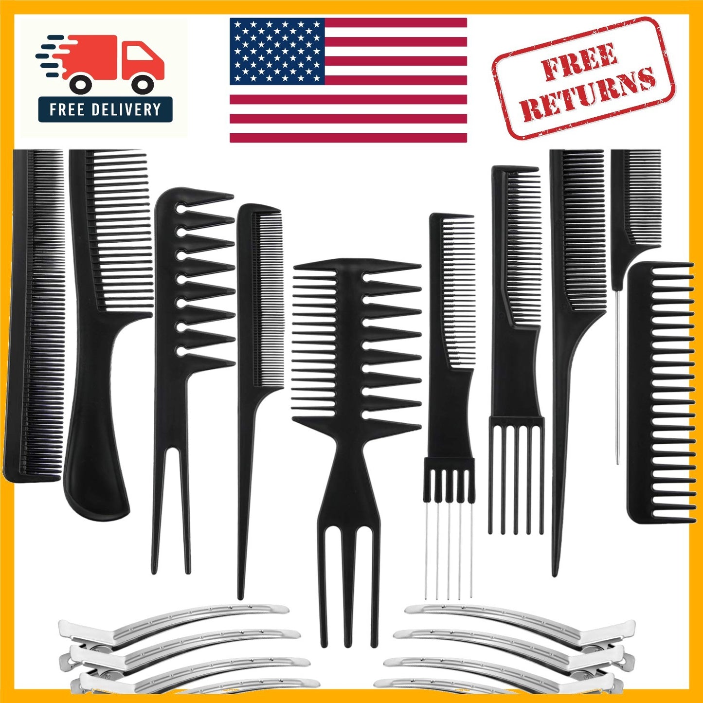 20-Piece Hair Comb Set with Styling Combs and Clips for Cutting & Coloring