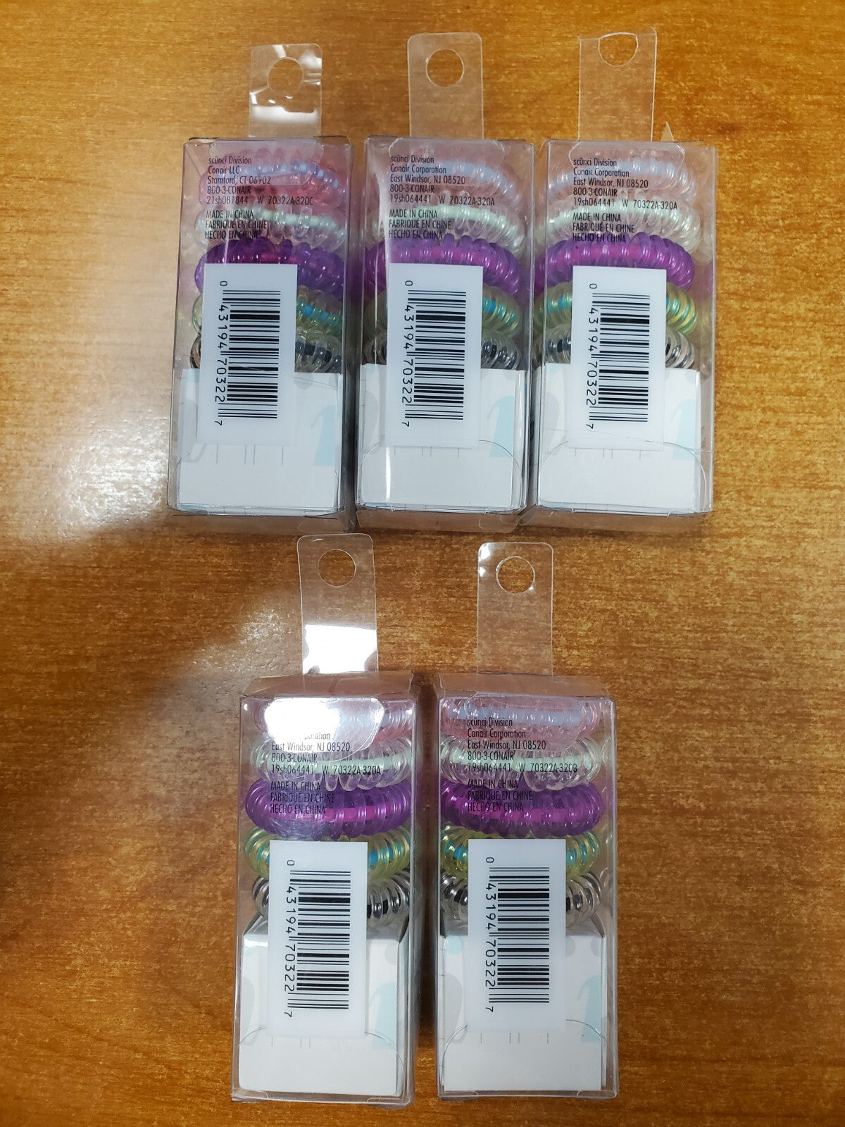 5 Boxes of 5: Scunci Spirals No Slip Grip Ponytailers Assorted Colors