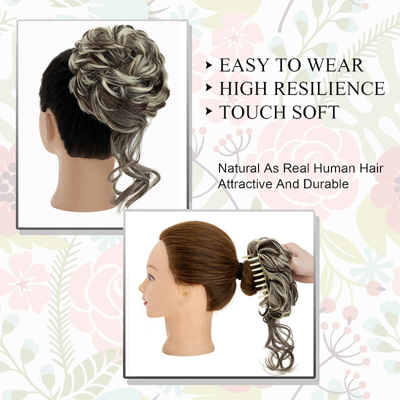 Messy Bun Claw Hair Clip Extensions - Curly Thick Updo Accessory