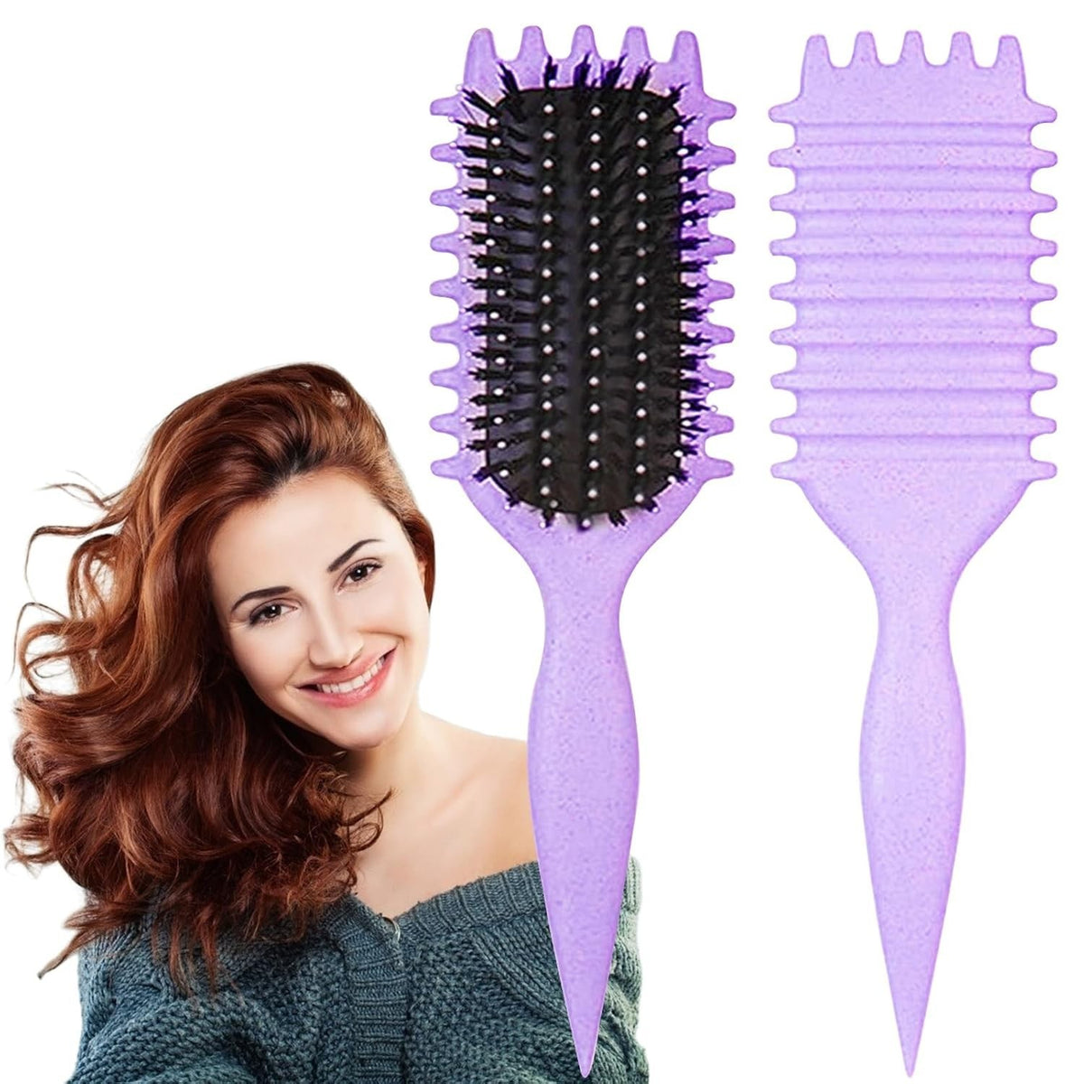 Ergonomic Curl Defining Hair Brush for All Hair Types - Gentle & Lightweight Purple