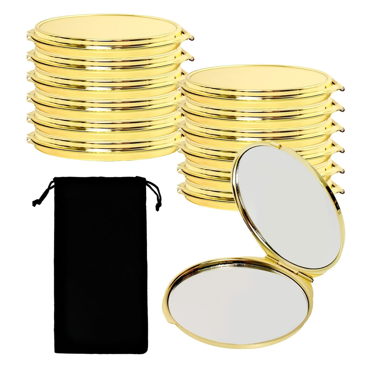 12 Pack Portable Folding Compact Mirrors with Storage Bag - Double Sided Travel Makeup Mirrors for Women
