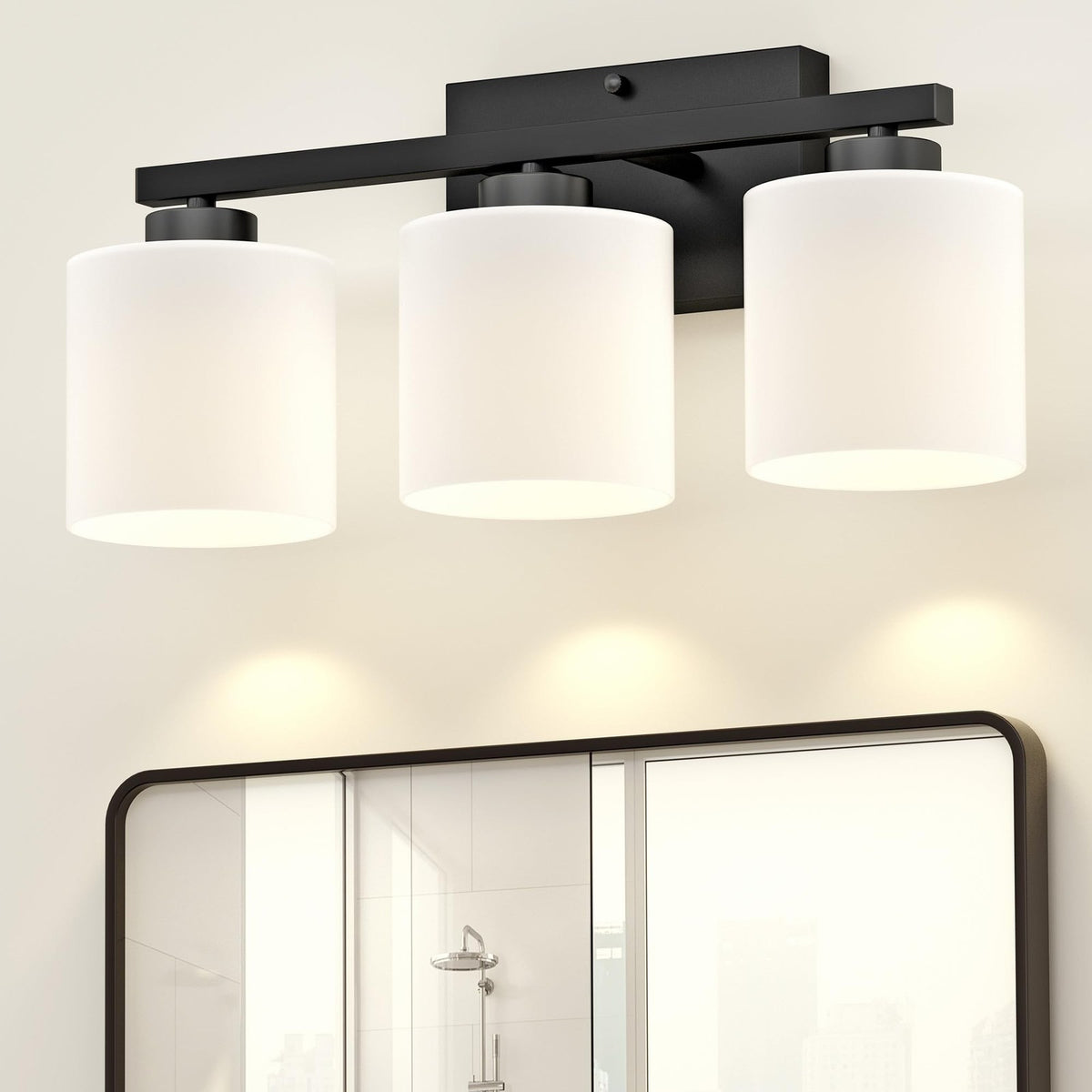 Black Bathroom Vanity Light Fixture - 3 LED Frosted Glass Wall Sconce