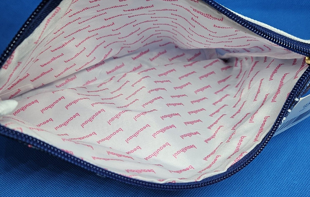 Beauty Makeup Bag Pouch - Blue & Pink Magenta Stripe Case