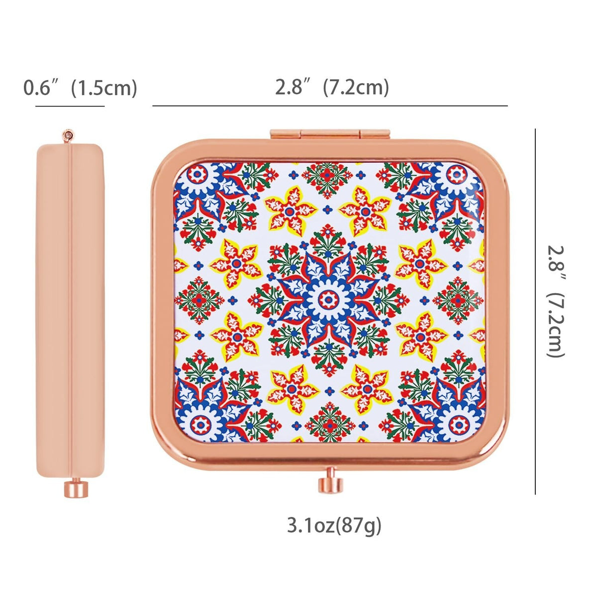 Rosegold Square Pocket Mirror for Women - 2.8x2.8 Inch Double-Sided Compact Makeup Mirror