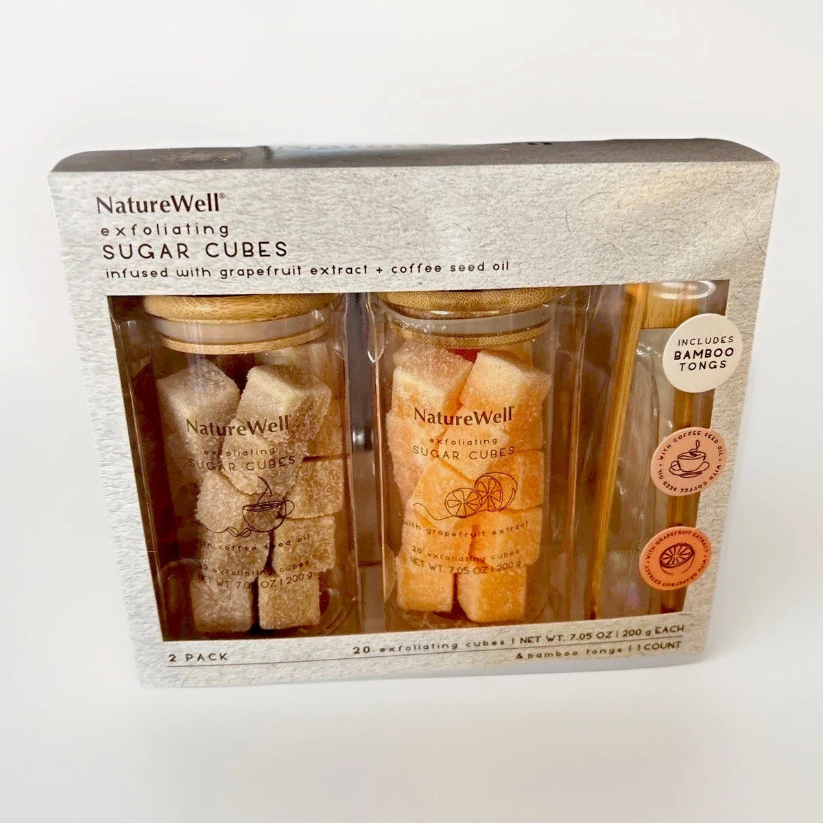NatureWell Grapefruit & Coffee Oil Sugar Scrub Cubes w/Bamboo Tongs,