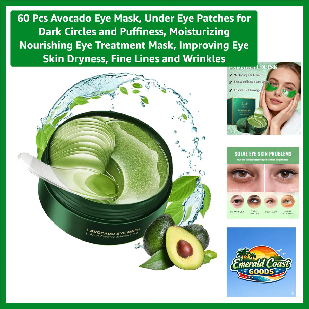 Nourishing Avocado Eye Masks Set for Dark Circles and Puffiness - 60 Pcs