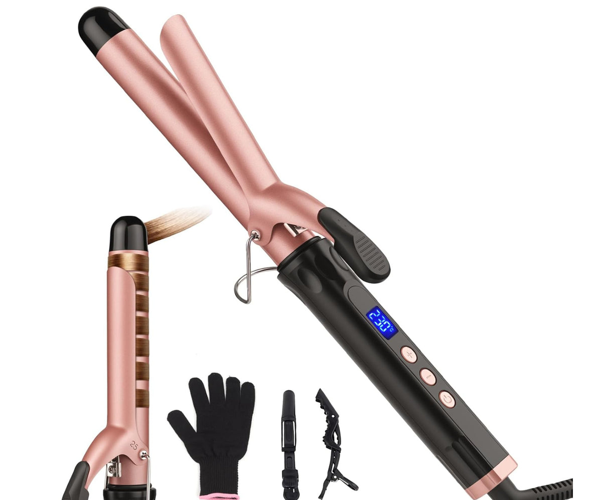 Ceramic Barrel Curling Iron Wand - 1 Inch Professional Hair Curler with Adjustable Heat