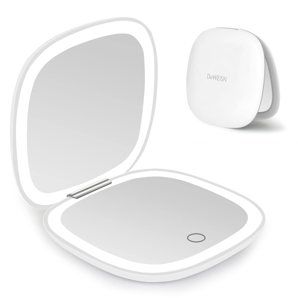 Rechargeable Lighted Compact Makeup Mirror with 1X/10X Magnification and Dimmable LED Lights