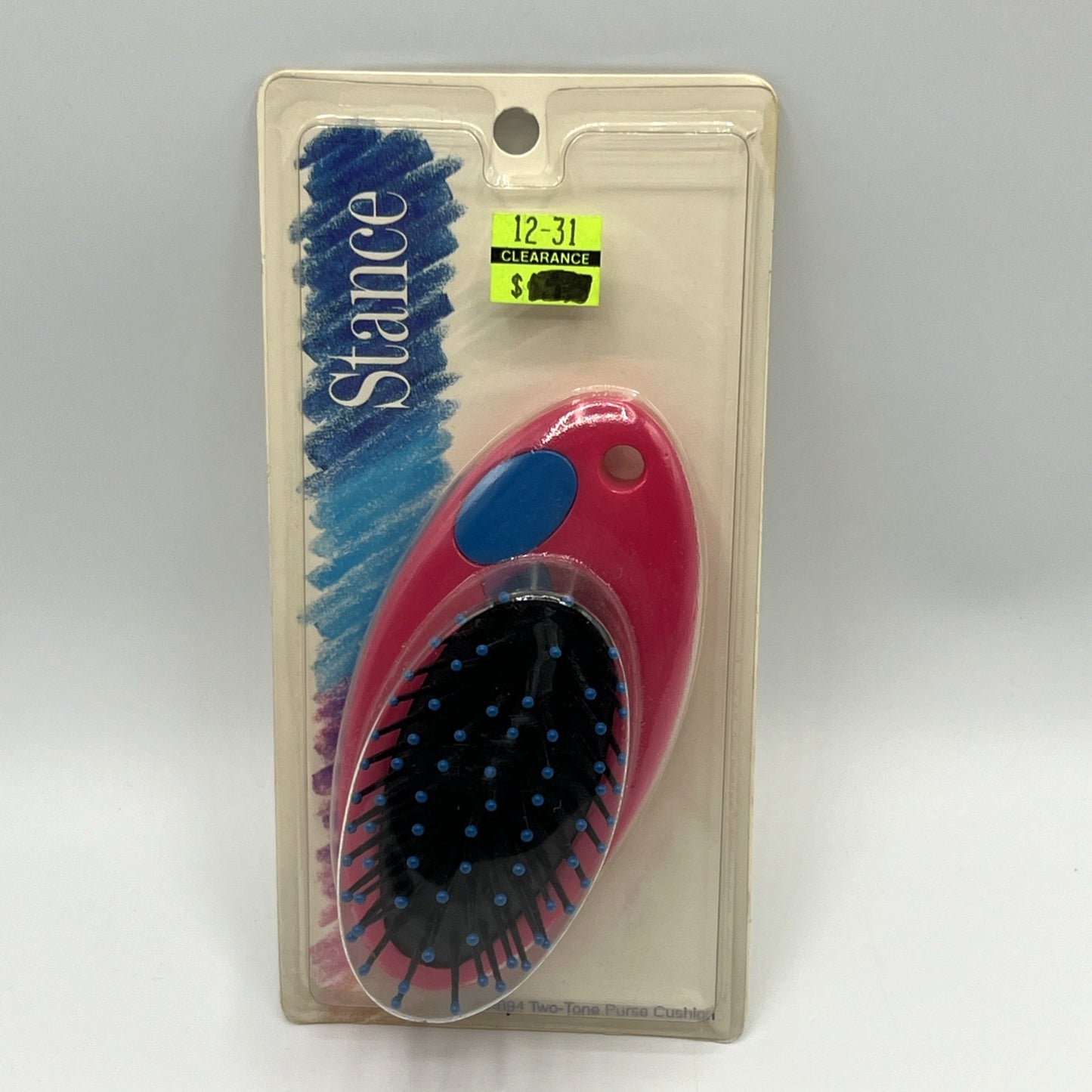 Vintage 1990s Two-Tone Purse Cushion Hair Brush 4.5 Inch Pink