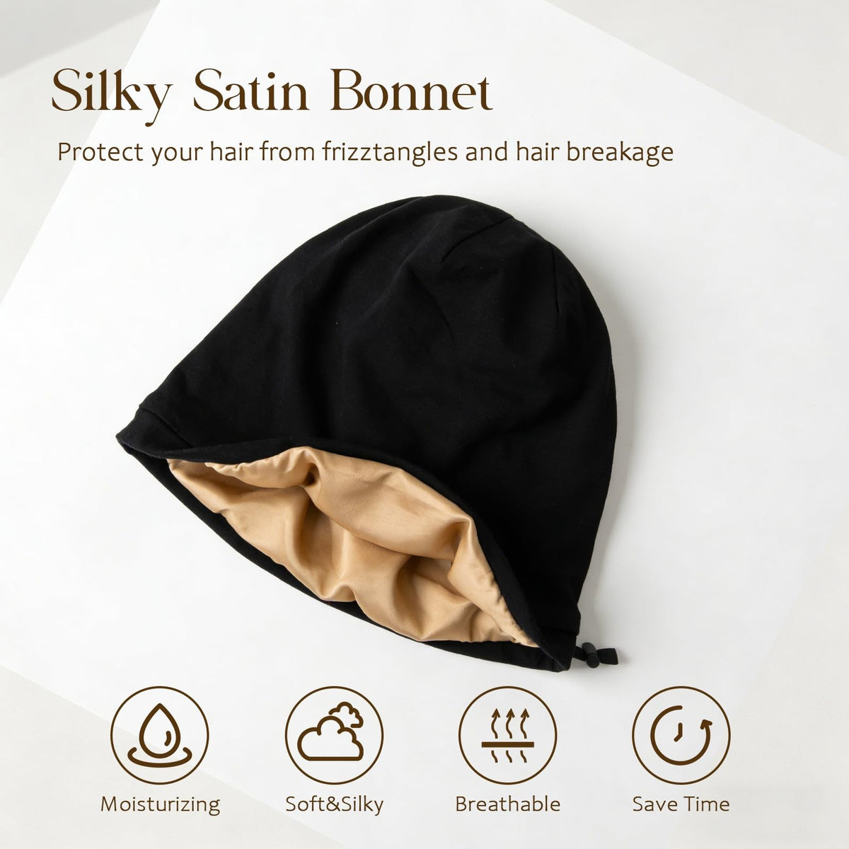 NICPOO Silk Satin Bonnet Hair Wrap for Sleeping, 2 Small-Medium,