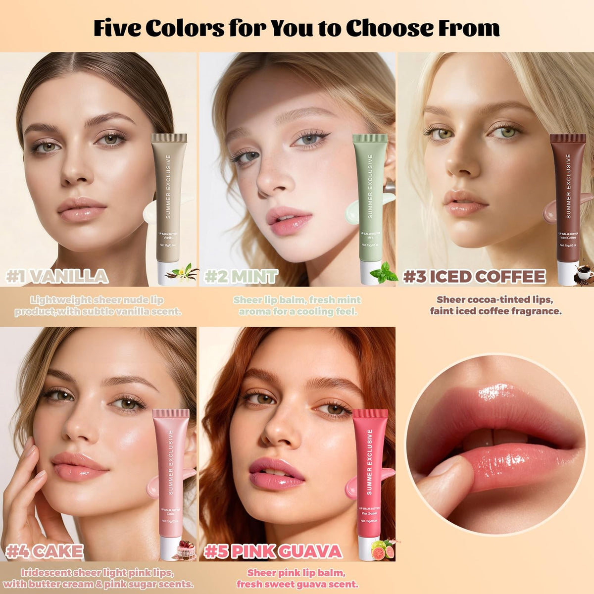 Hydrating Summer Tinted Lip Balm Set with Shea & Olive Oil - Natural Moisturizer