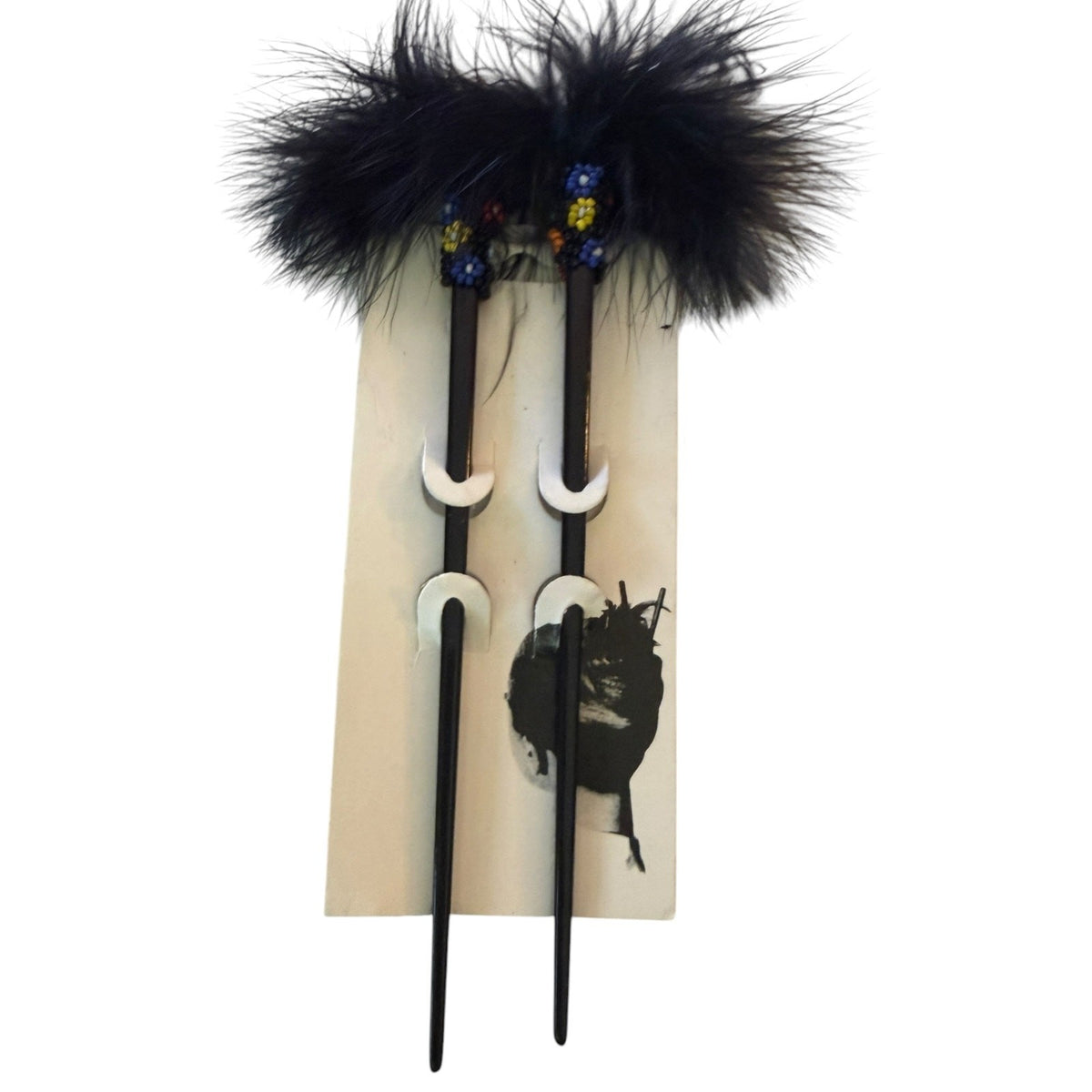 Black Feather Beaded Chopstick Hair Sticks Set
