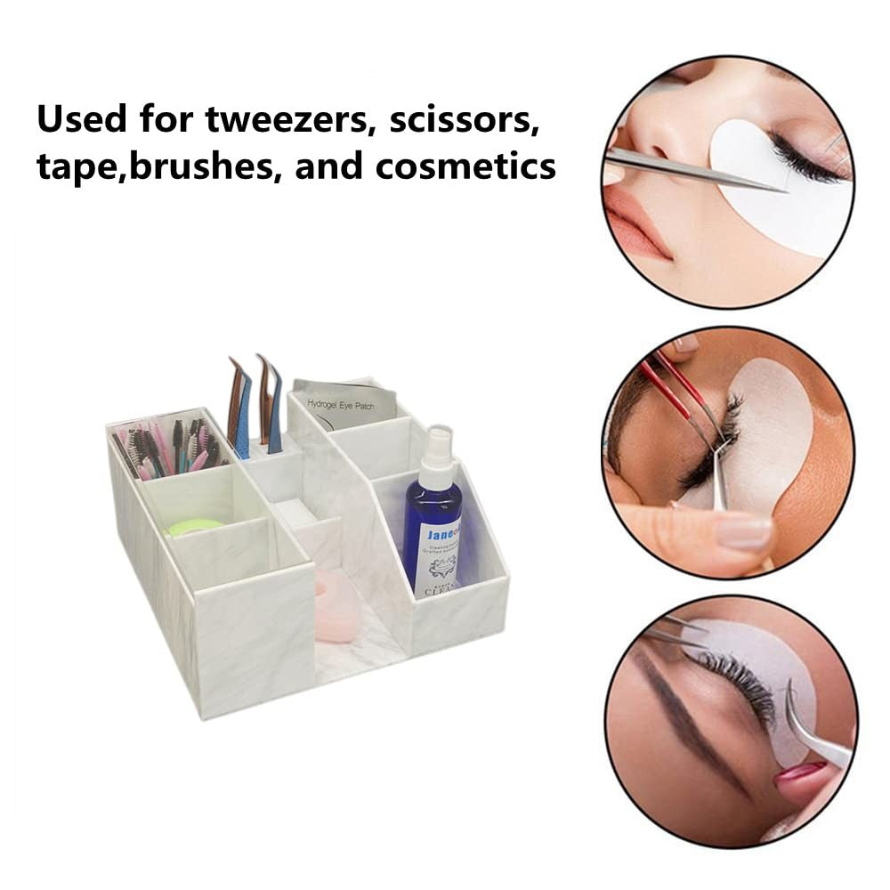 Large Capacity Acrylic Makeup Organizer for Eyelash & Beauty Tools - White Marble Style