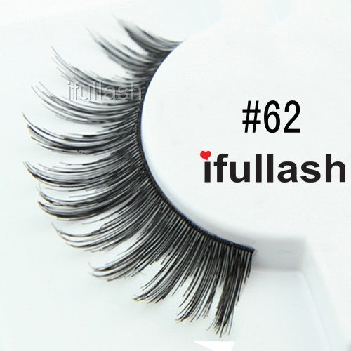 6 or 12 Pairs of Natural Look Human Hair False Eyelashes - Black