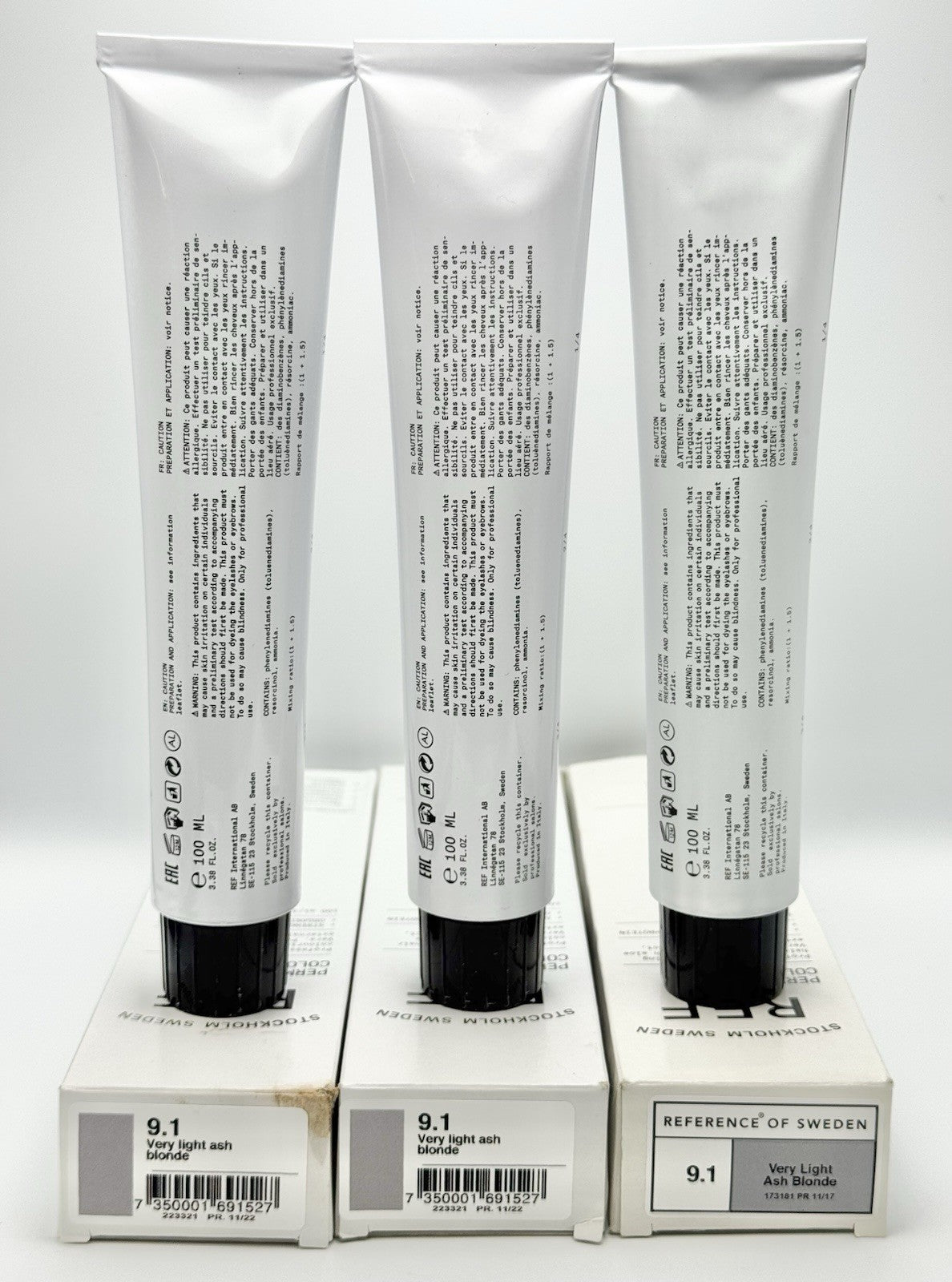 REF Professional Anti-Aging Haircolor 9.1 Very Light Ash Blonde - 3x