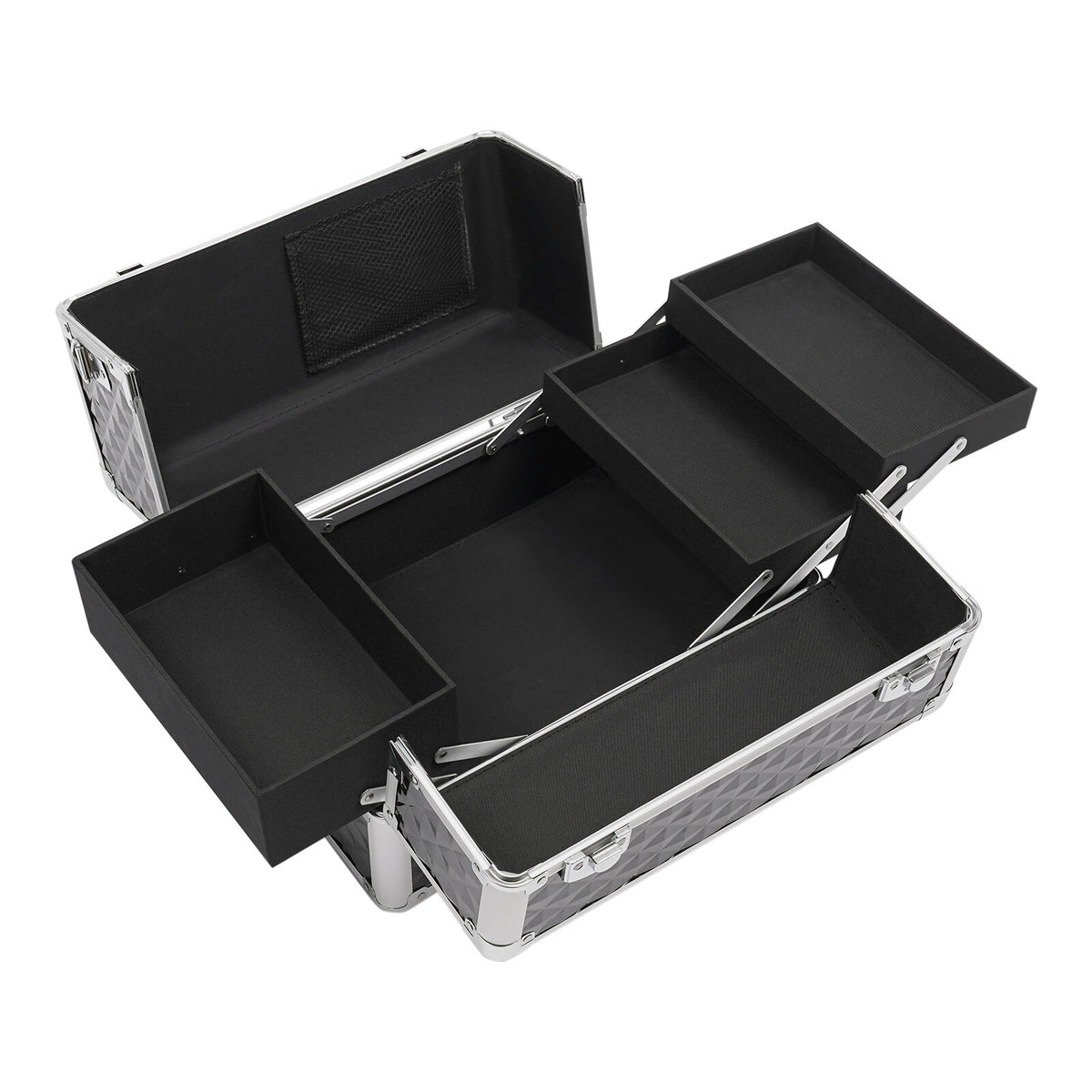 Rolling Makeup Train Case with Wheels Lock & Shoulder Strap Silver Black