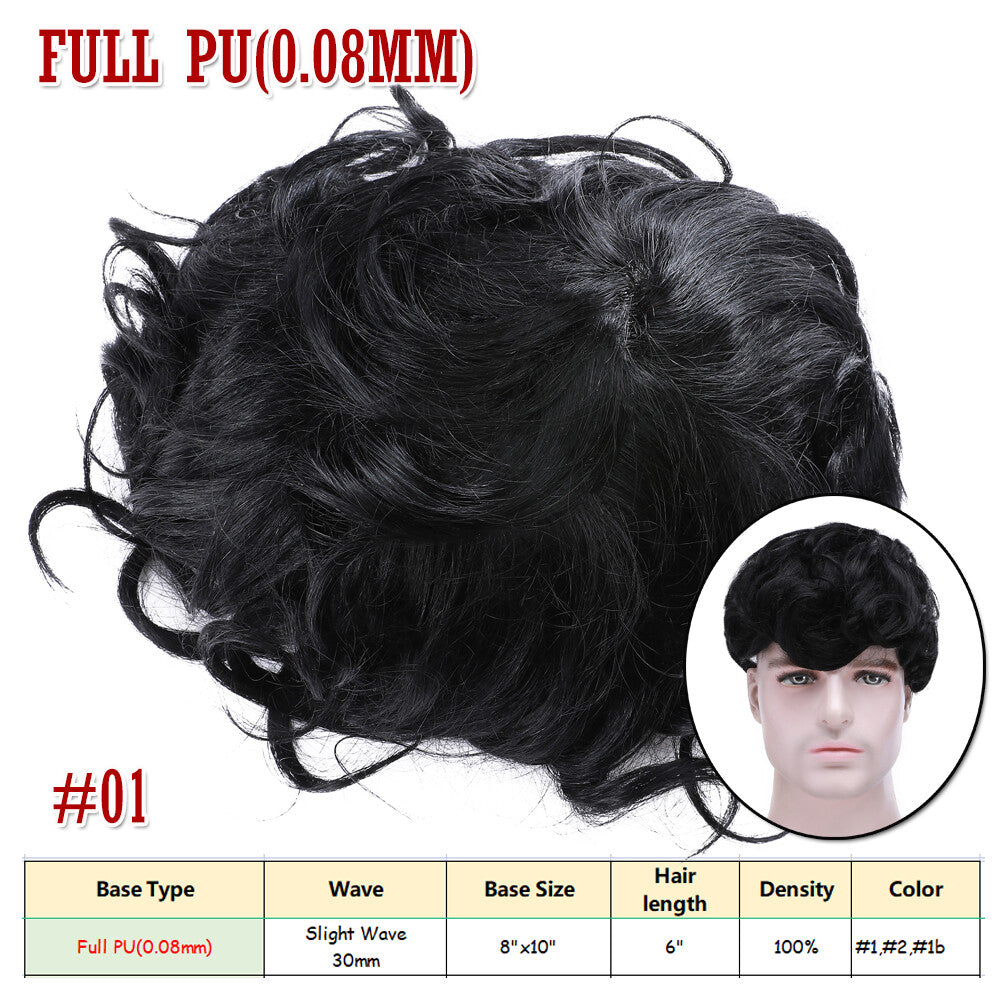 Men's Hair Replacement System Toupee Human Hair Skin V Loop - Natural-Looking Hairpiece