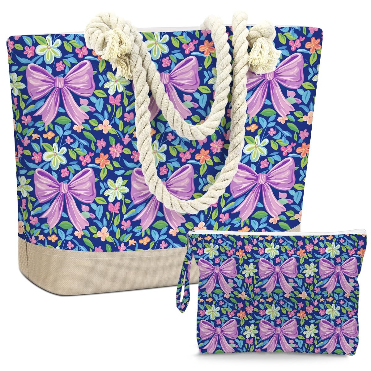 Waterproof Beach Tote Bag and Wet Cosmetic Bag Set for Women