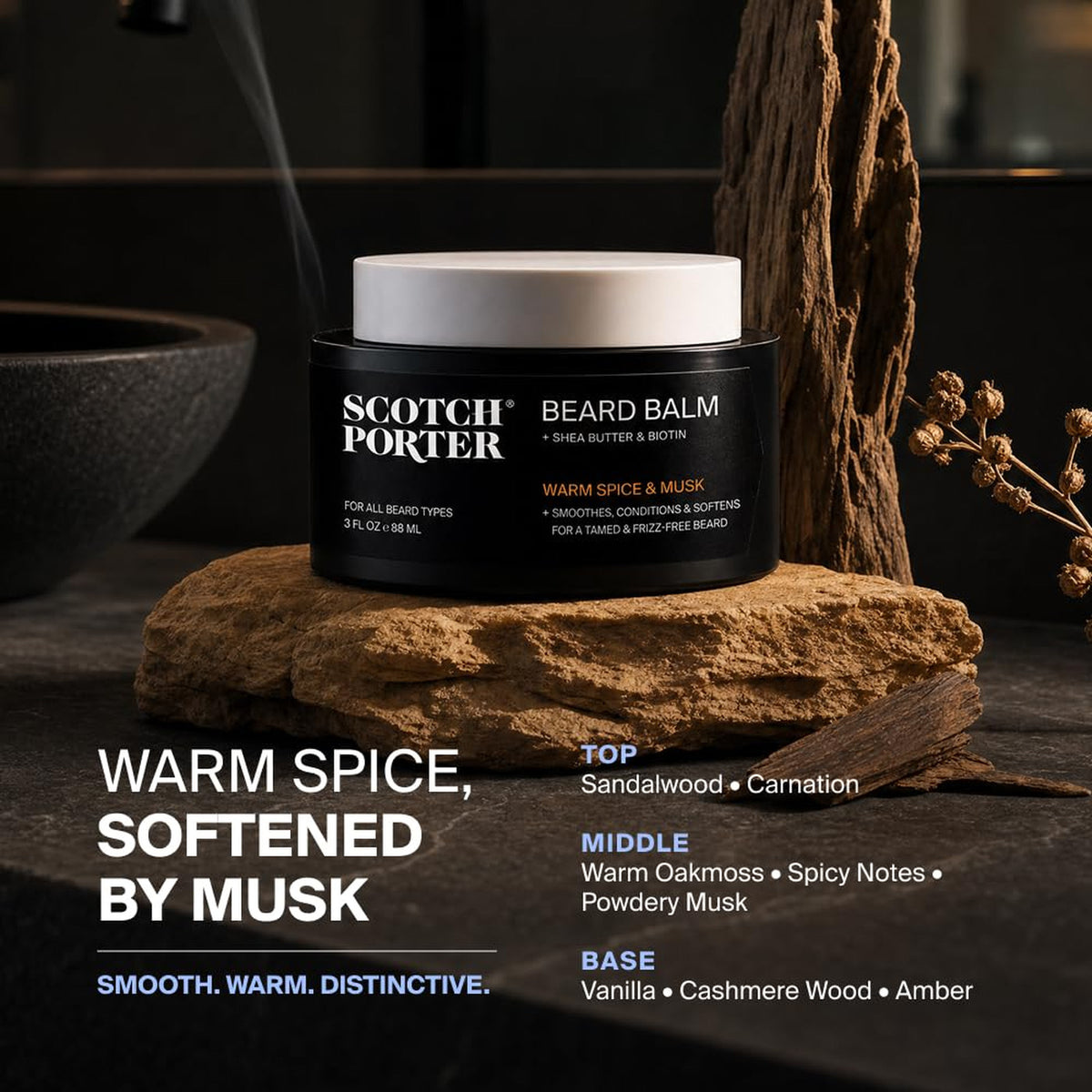 Men's Beard Conditioner Balm 3 oz Moisturizes & Softens Facial Hair - Warm Spice Musk Scent