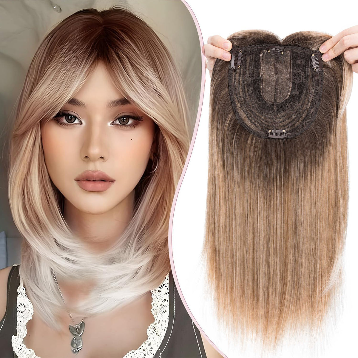 Women’s Clip-In Human Hair Topper with Hand-Tied Base - Water Wavy Style