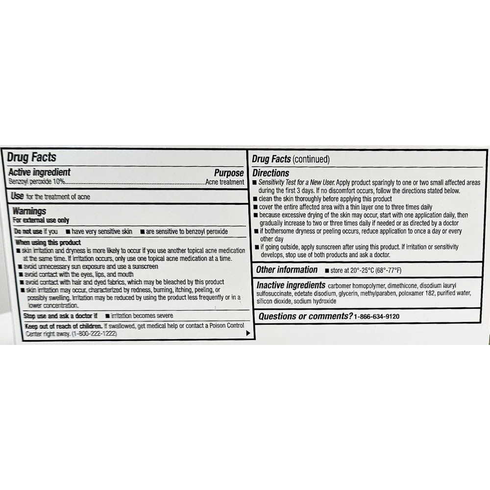 Benzoyl Peroxide 10% Acne Treatment Gel for Clear Skin - 2.1 Ounce